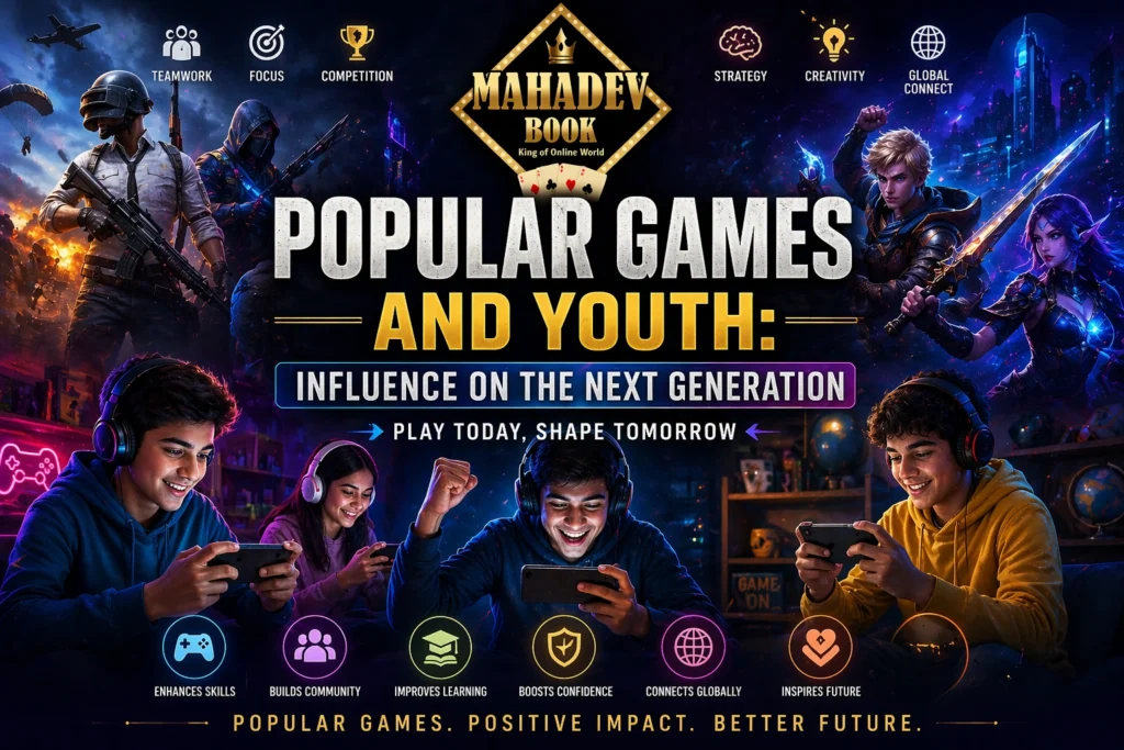 Popular games impact on youth showing next generation gamers with Mahadev Book logo