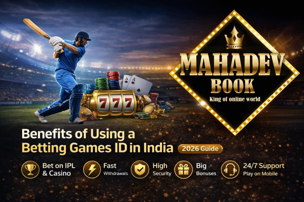Benefits of Betting Games ID in India 2026 with Mahadev Book logo, cricket betting, casino games, fast withdrawals and online betting platform