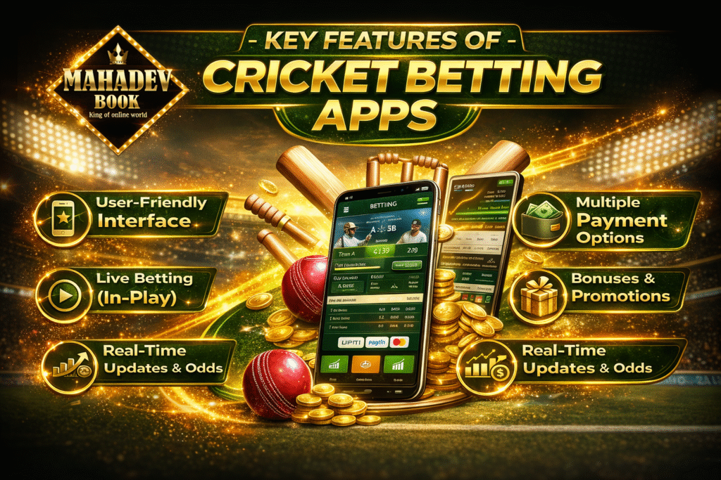 Key features of cricket betting apps Mahadev Book with live betting, user interface, bonuses and payment options