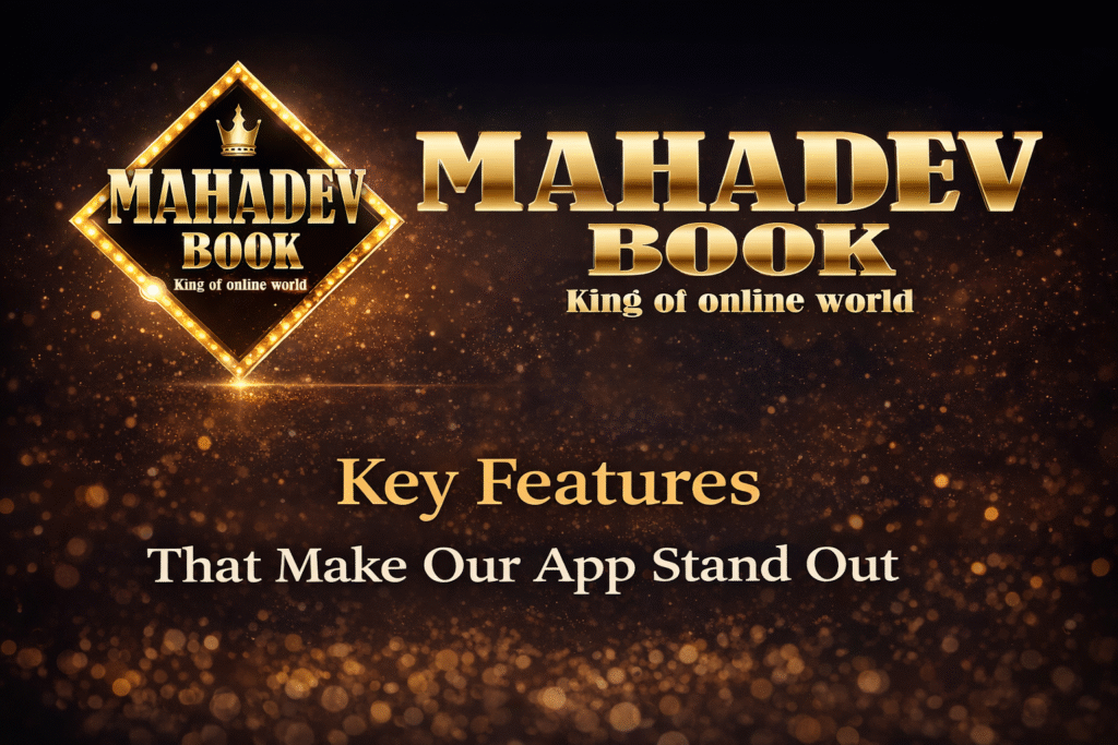 Mahadev Book App key features banner with logo showing fast, secure and user friendly mobile app