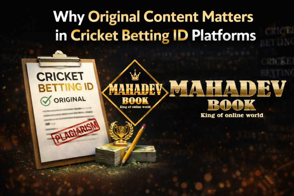 Trusted Cricket Betting ID platform with Mahadev Book logo showing original content and secure online betting concept